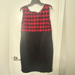 Danny & Nicole Red and Black Houndstooth Midi Dress